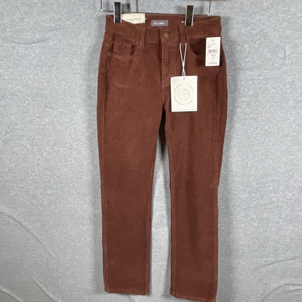 DL1961 Mara Pants Women's 24 Maroon Corduroy Ribbed Straight Leg Cropped JDM965